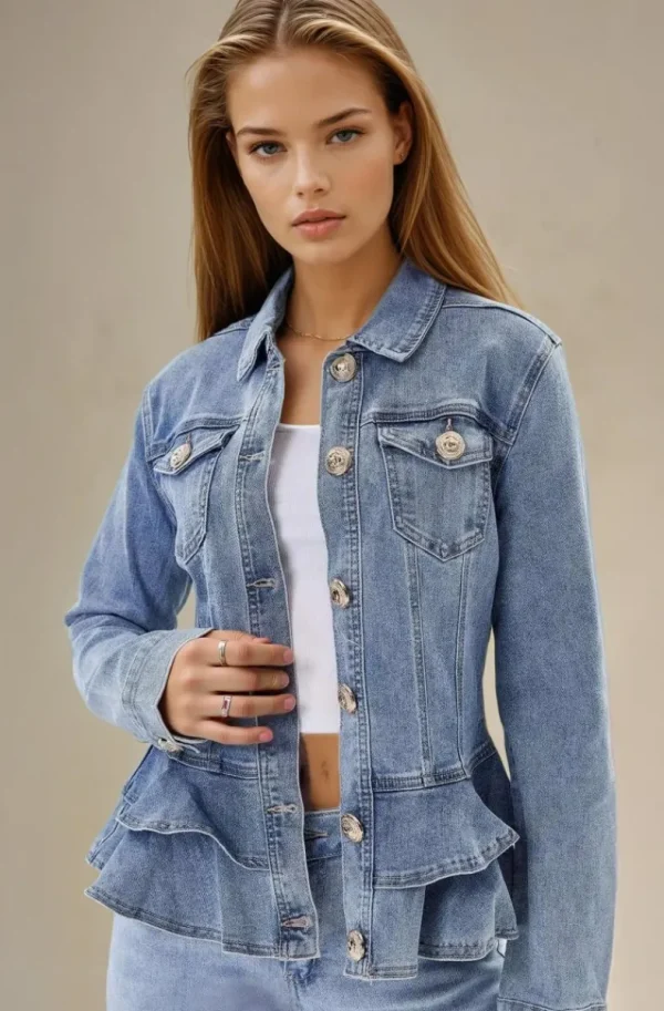 MIXED BRANDS - Denim jacket with frill 16404 - Blue Discount