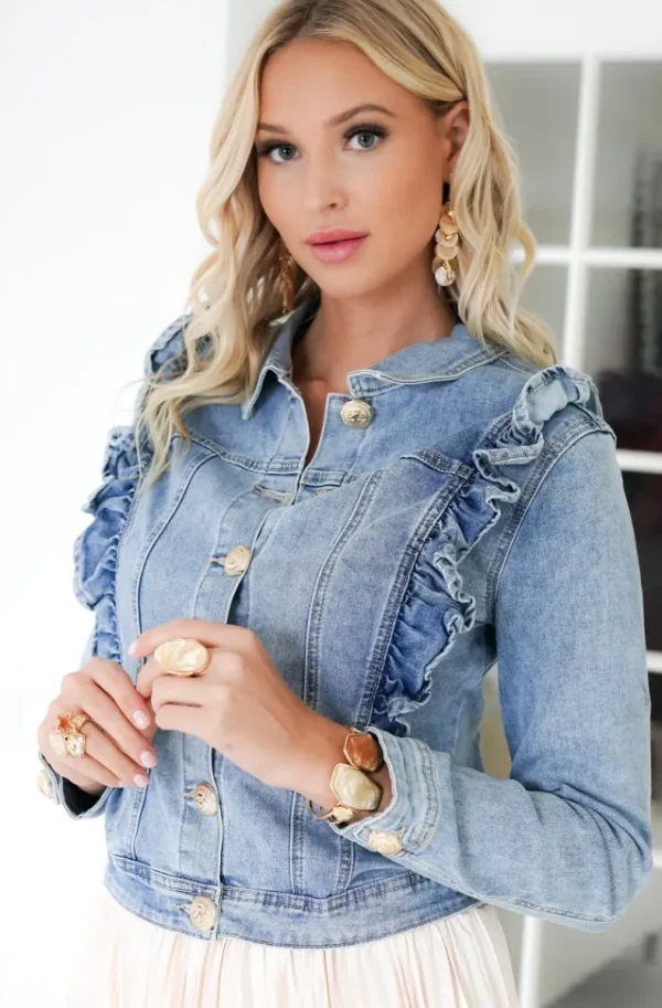 MIXED BRANDS - Denim jacket frills C16406 - Blue Discount