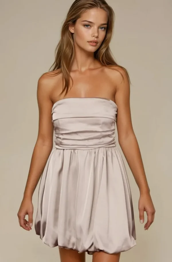 MIXED BRANDS - Dress Tube top Satin 1610 - Beige New