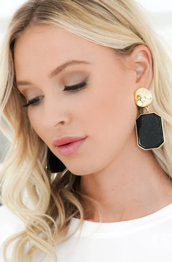 MIXED BRANDS - Earring with Stone 666-900 - Black Gold Discount