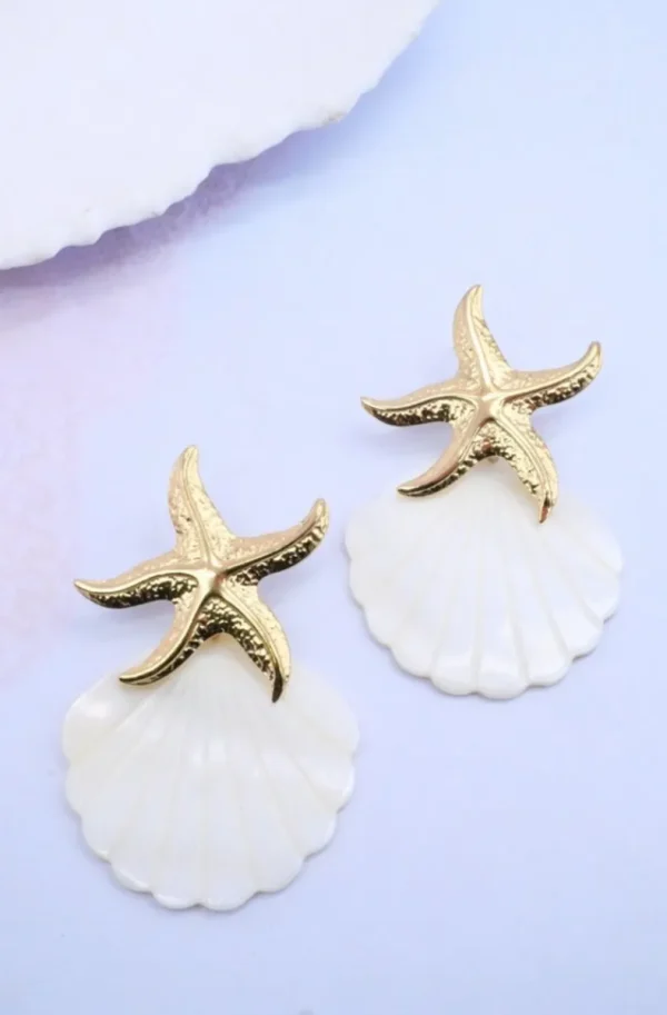 MIXED BRANDS - Earrings Seastar and Shell Z406 - Gold Hot