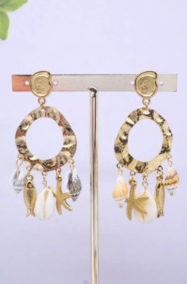 MIXED BRANDS - Earrings shell fish seastar H1113 - Gold Discount