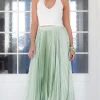 MIXED BRANDS - Elegant Maxi skirt pleated 24113 - Vert Sauge Online