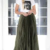 MIXED BRANDS - Elegant Maxi skirt pleated 24113 - Khaki Online