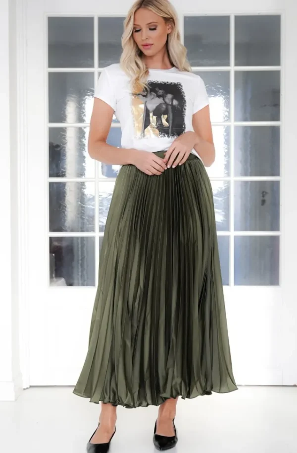 MIXED BRANDS - Elegant Maxi skirt pleated 24113 - Khaki Online