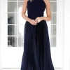 MIXED BRANDS - Elegant Maxi skirt pleated 24113 - Navy Best