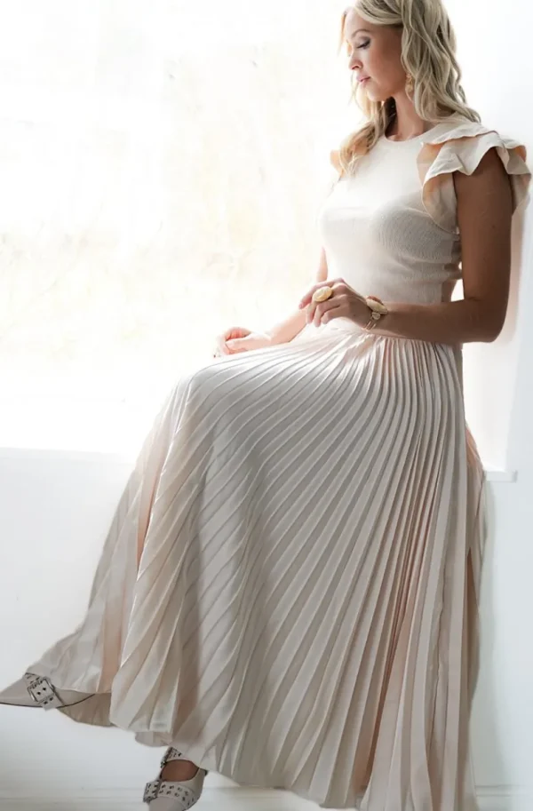 MIXED BRANDS - Elegant Maxi skirt pleated 24113 - Cream Online