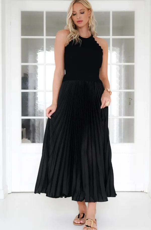 MIXED BRANDS - Elegant Maxi skirt pleated 24113 - Black New