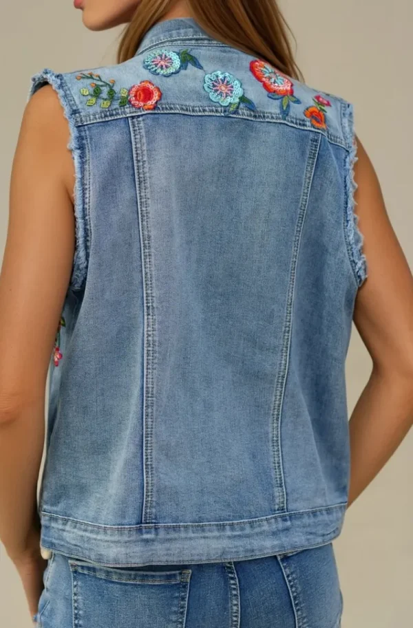 MIXED BRANDS - Embroidered jeans Vest DC417 - Blue Outlet