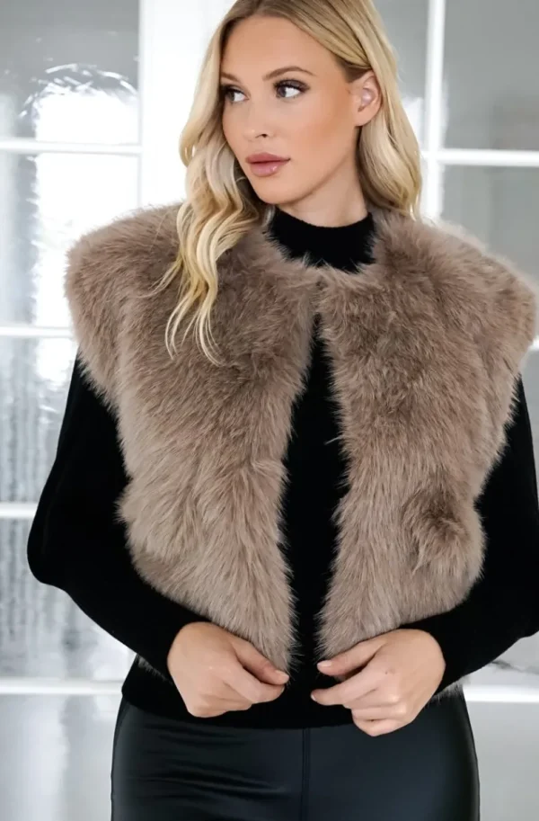 MIXED BRANDS - Fake fur vest Short F40918 - Taupe Fashion