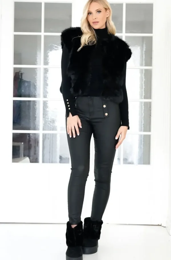 MIXED BRANDS - Fake fur vest Short F40918 - Black Clearance