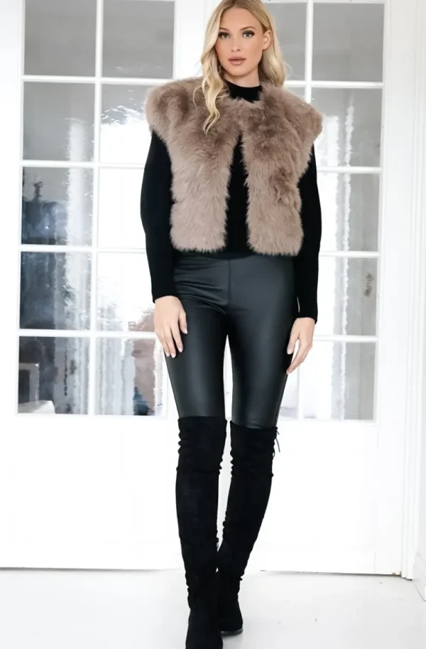 MIXED BRANDS - Fake fur vest Short F40918 - Taupe Fashion