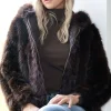 MIXED BRANDS - Faux Fur Jacket with hood M07 - Brown Sale