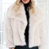 MIXED BRANDS - Faux Fur Jacket Short with wide collar 40920 - Beige Outlet