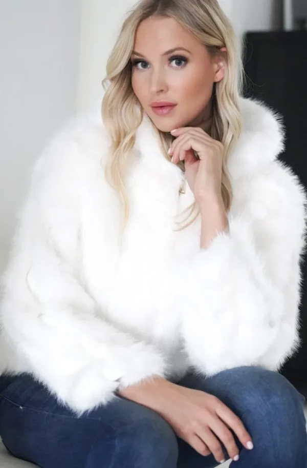 MIXED BRANDS - Faux Fur Jacket with hood M07 - White Clearance