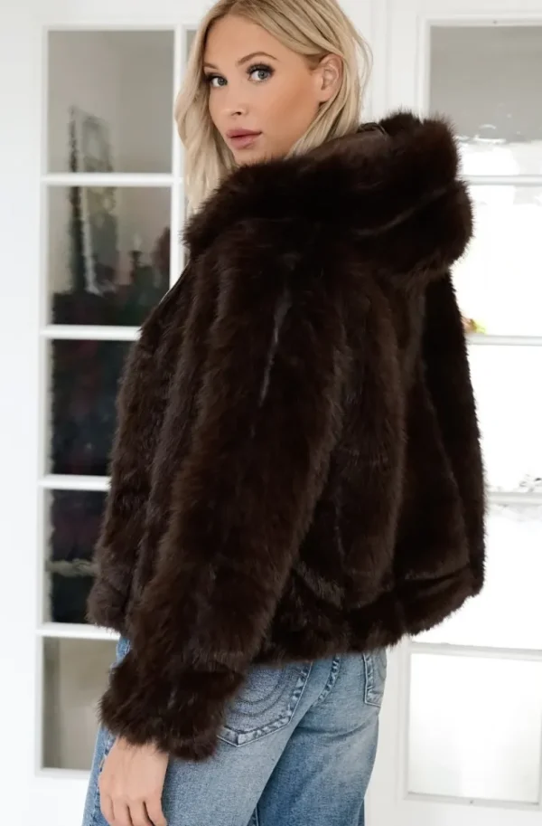 MIXED BRANDS - Faux Fur Jacket with hood M07 - Brown Sale