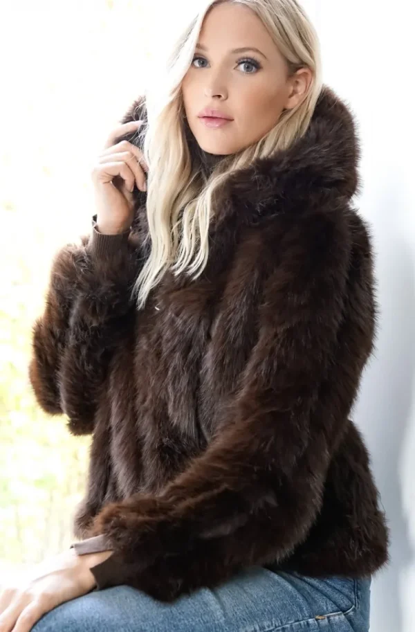 MIXED BRANDS - Faux Fur Jacket with hood M07 - Brown Sale