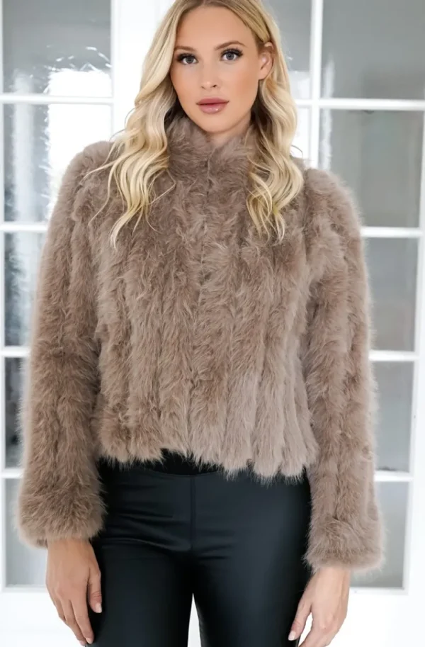 MIXED BRANDS - Faux fur short jacket 40818 - Taupe Discount