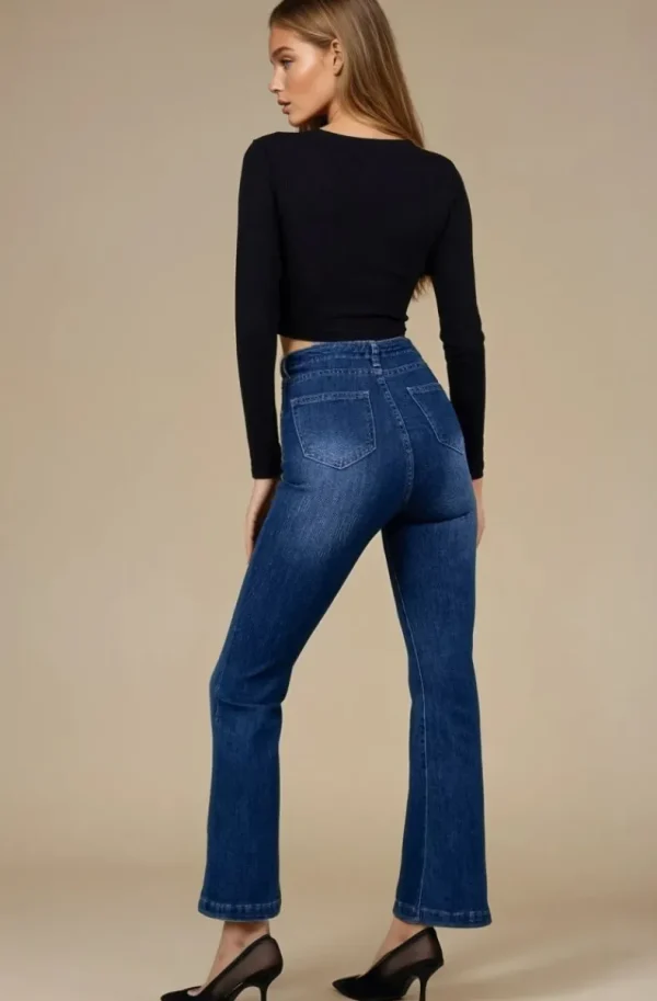 MIXED BRANDS - Flare High waist Jeans with buttons 0275 - Midblue New