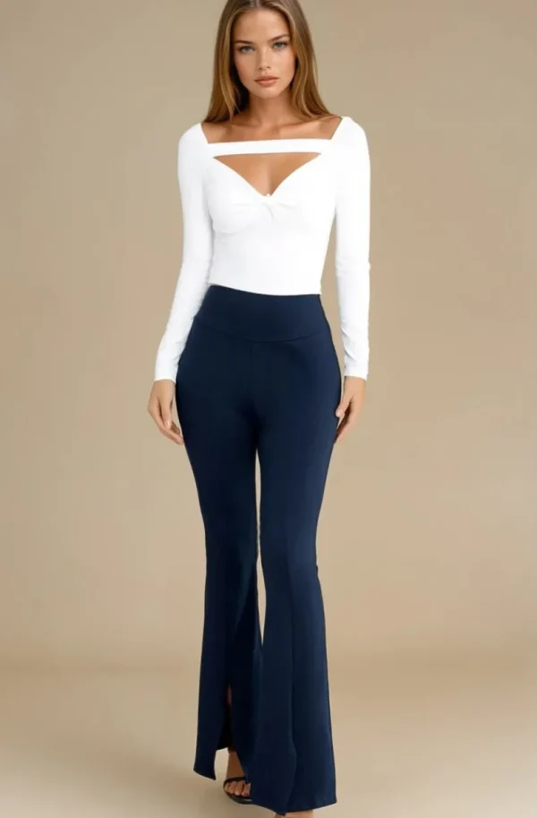 MIXED BRANDS - Flare pant with slit 7464 - Marine Fashion