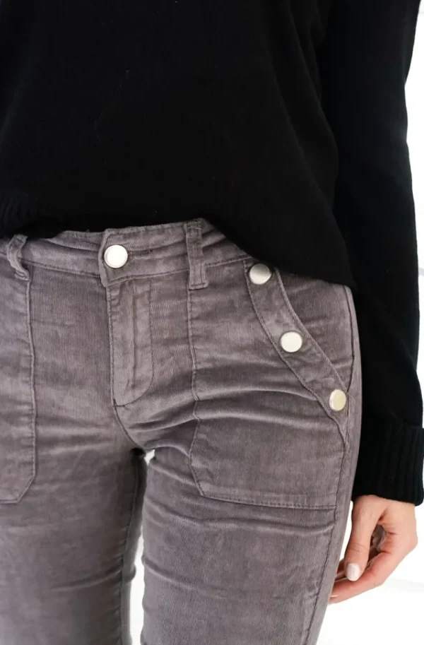 MIXED BRANDS - High waist flare velour pant with buttons H2630 - Grey Discount