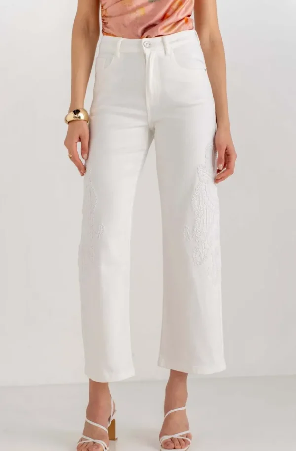 MIXED BRANDS - Jeans embroidered sides H4512 - White Discount