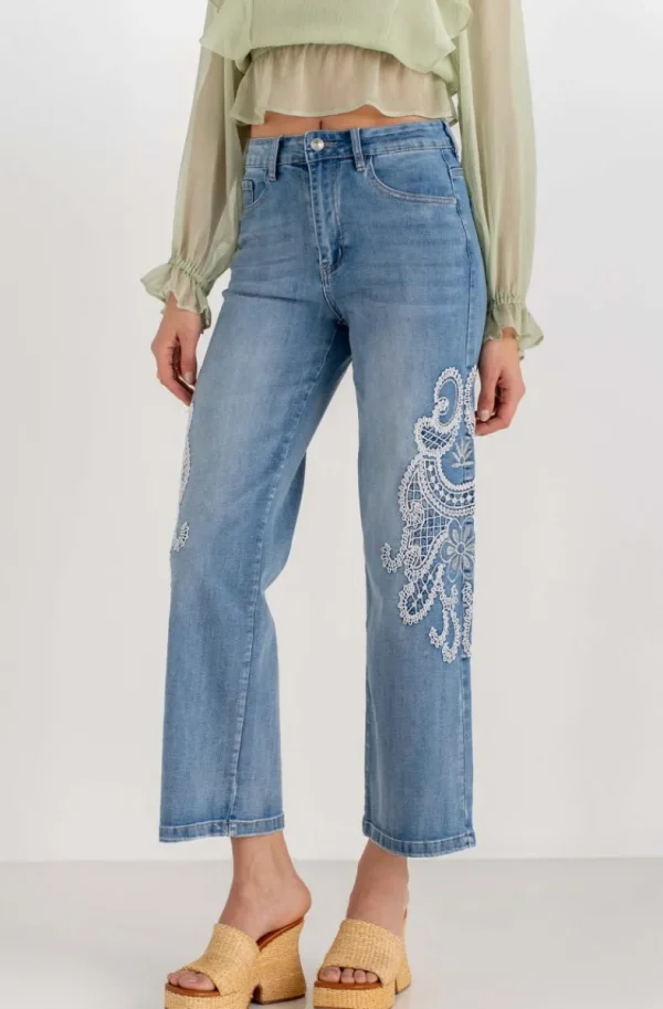 MIXED BRANDS - Jeans embroidered sides H4512 - Blue New