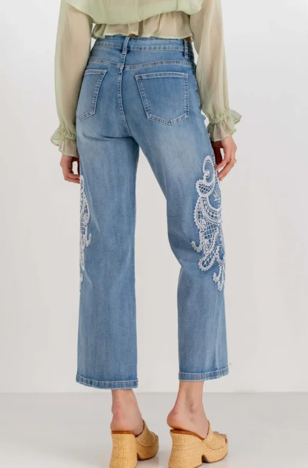 MIXED BRANDS - Jeans embroidered sides H4512 - Blue New