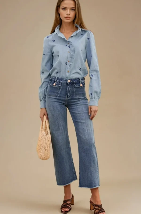 MIXED BRANDS - Jeans Wide leg with pockets H3529 - Blue Discount