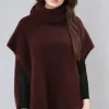 MIXED BRANDS - Kid Mohair (80%) Rollneck Poncho Sweater 12008 - Burgundy New