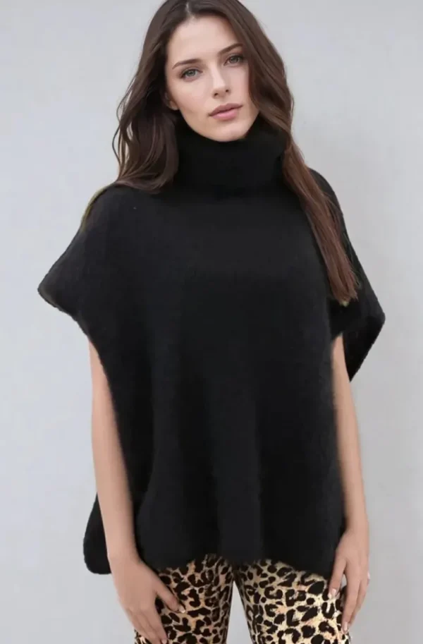 MIXED BRANDS - Kid Mohair (80%) Rollneck Poncho Sweater - Black Online