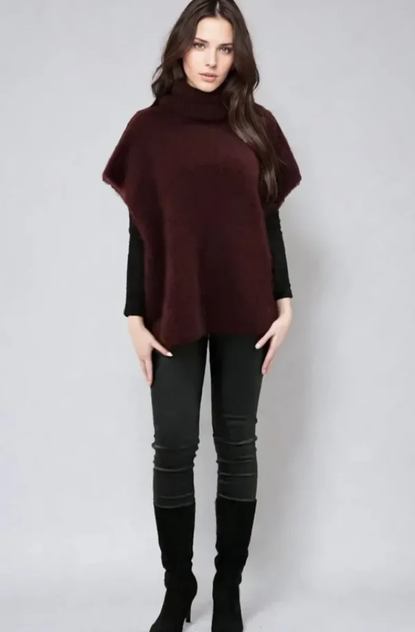 MIXED BRANDS - Kid Mohair (80%) Rollneck Poncho Sweater 12008 - Burgundy New