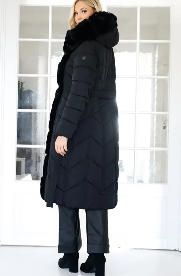 MIXED BRANDS - Long Puffer Coat with Faux fur trim 23069 - Black Clearance