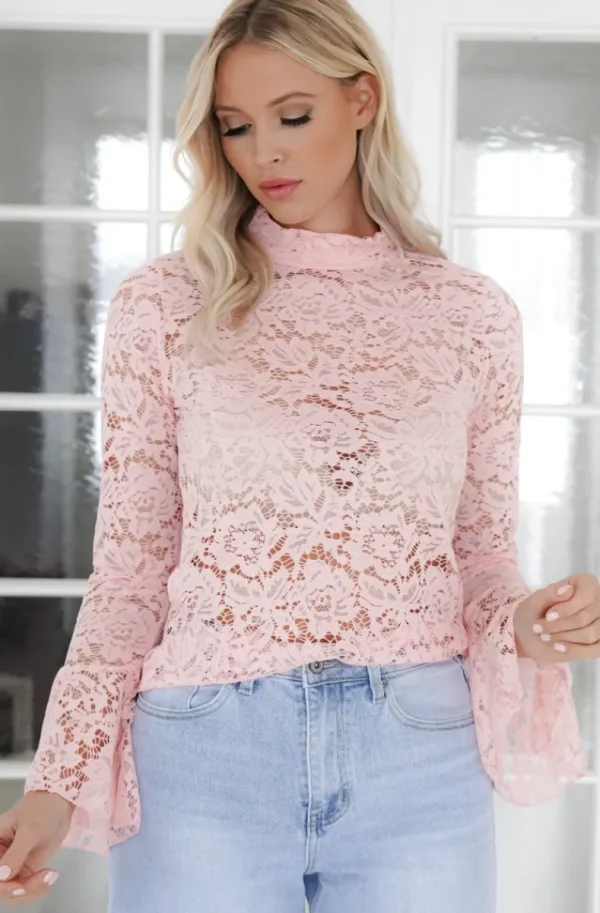 MIXED BRANDS - Long Sleeve Lace top 1429 - Pink Best