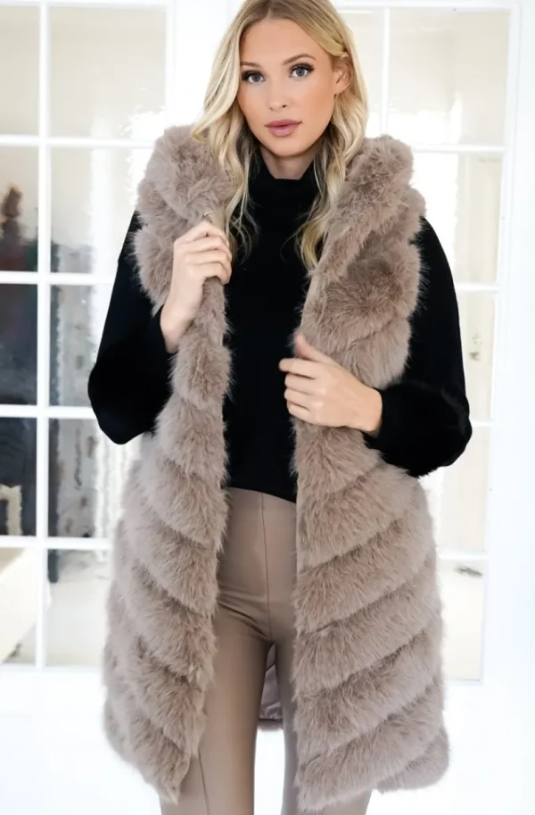 MIXED BRANDS - Longer Vest Fake Fur F40814 - Taupe Outlet