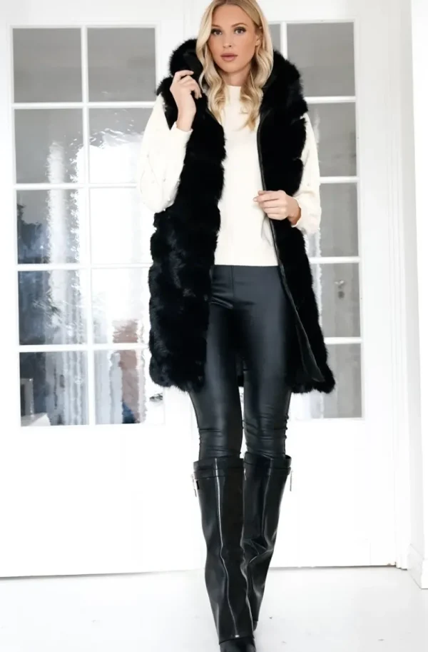 MIXED BRANDS - Longer Vest Fake Fur F40814 - Black Clearance