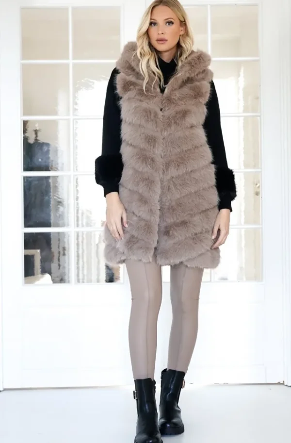 MIXED BRANDS - Longer Vest Fake Fur F40814 - Taupe Outlet