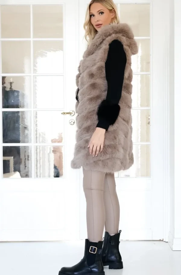 MIXED BRANDS - Longer Vest Fake Fur F40814 - Taupe Outlet