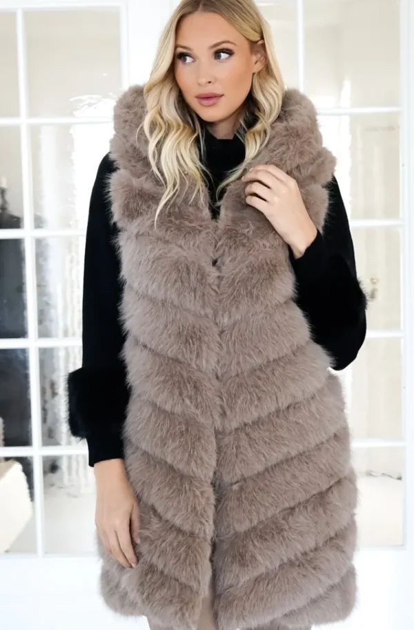 MIXED BRANDS - Longer Vest Fake Fur F40814 - Taupe Outlet