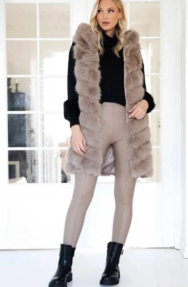 MIXED BRANDS - Longer Vest Fake Fur F40814 - Taupe Outlet