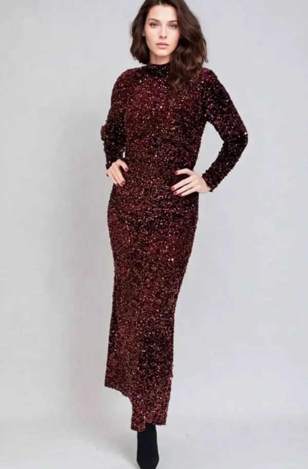 MIXED BRANDS - Maxi dress Sequins 23319 - Bordeaux Hot