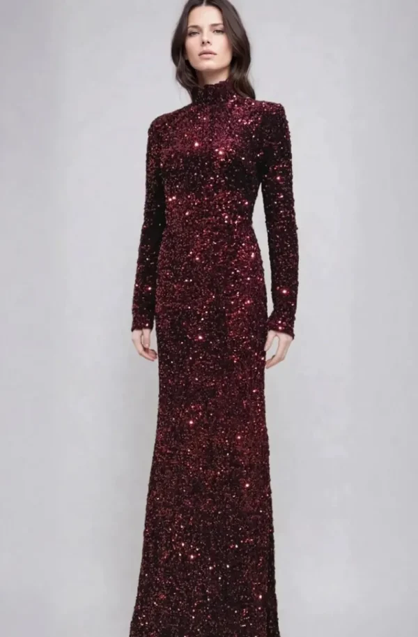 MIXED BRANDS - Maxi dress Sequins 23319 - Bordeaux Hot