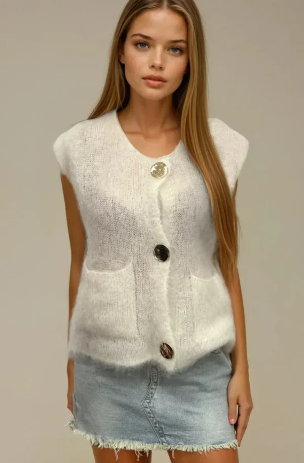 MIXED BRANDS - Mohair Sweater three buttons 28012 - White Online