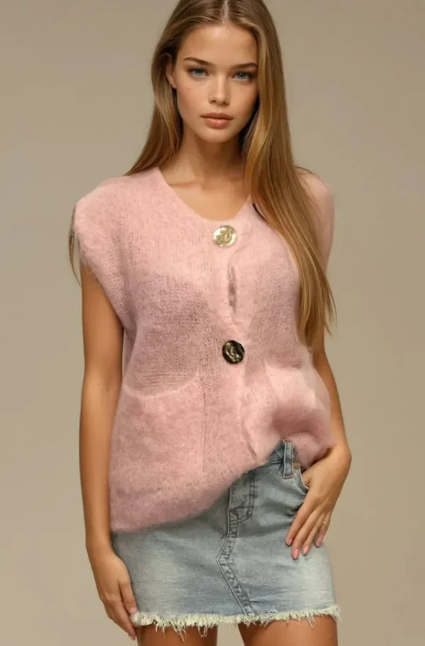 MIXED BRANDS - Mohair Sweater three buttons 28012 - Pink Best