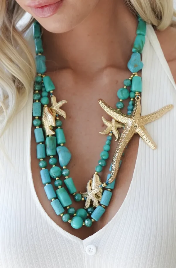 MIXED BRANDS - Necklace large seastar 666-1400 - Turqouise Best