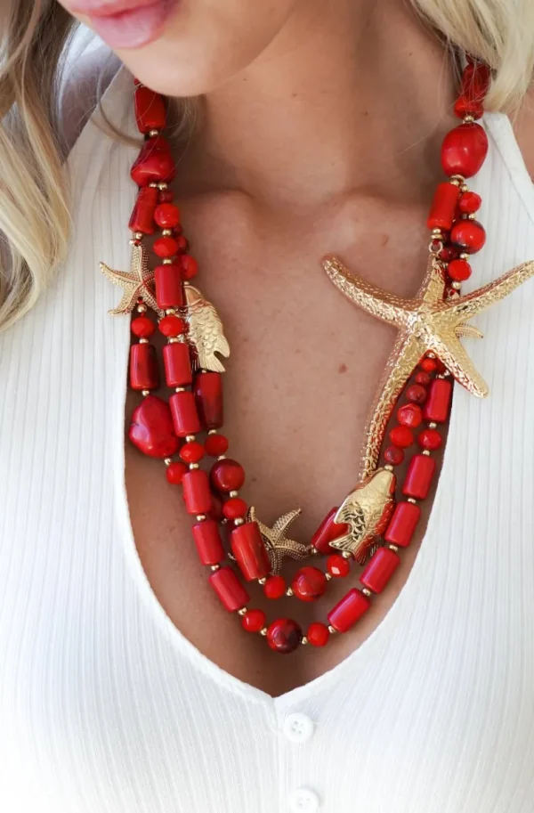 MIXED BRANDS - Necklace large seastar 666-1400 - Red Fashion