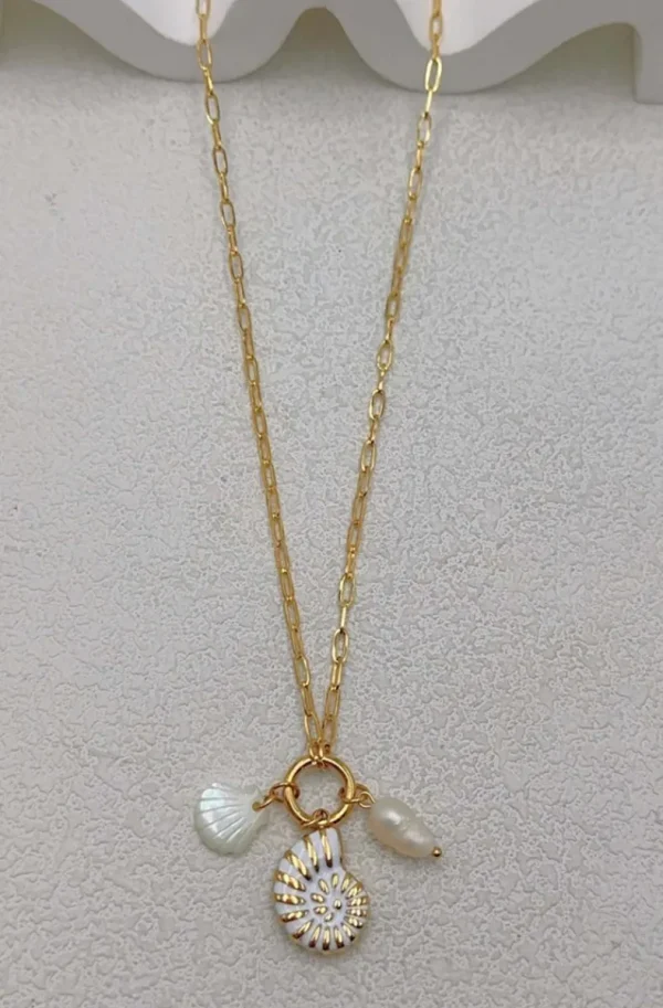 MIXED BRANDS - Necklace with Shell and Pearl DDCO061 - Gold Hot