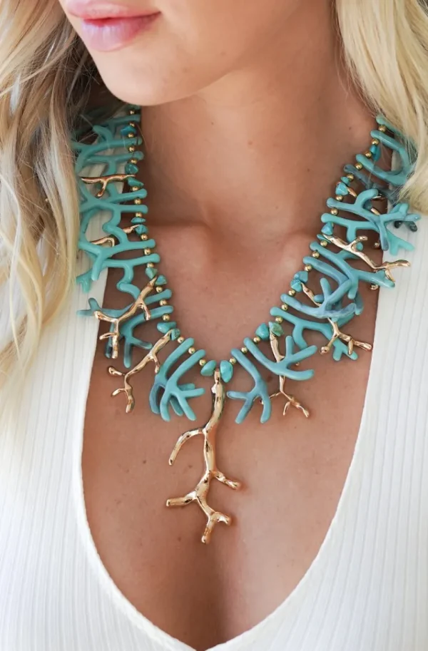 MIXED BRANDS - Necklace with gold corals 666-1400 - Turqouise Best