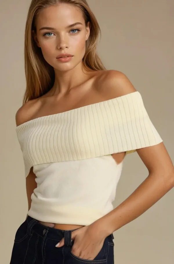 MIXED BRANDS - Offshoulder top 5035 - Light Yellow Clearance