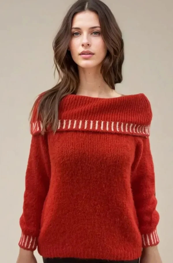 MIXED BRANDS - Offshoulder sweater 3004 - Red Discount